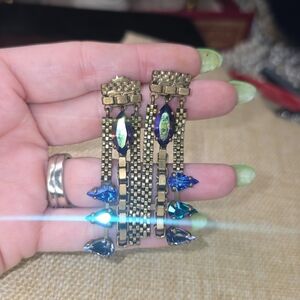 vintage gold tone blue crystal dangle signed sorrelli stud earring